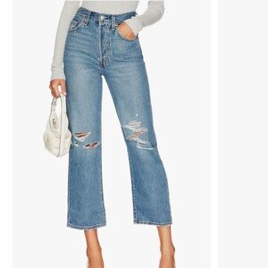 Levi’s premium Ribcage Ankle straight 30 “ After Love” Distressed jeans Denim